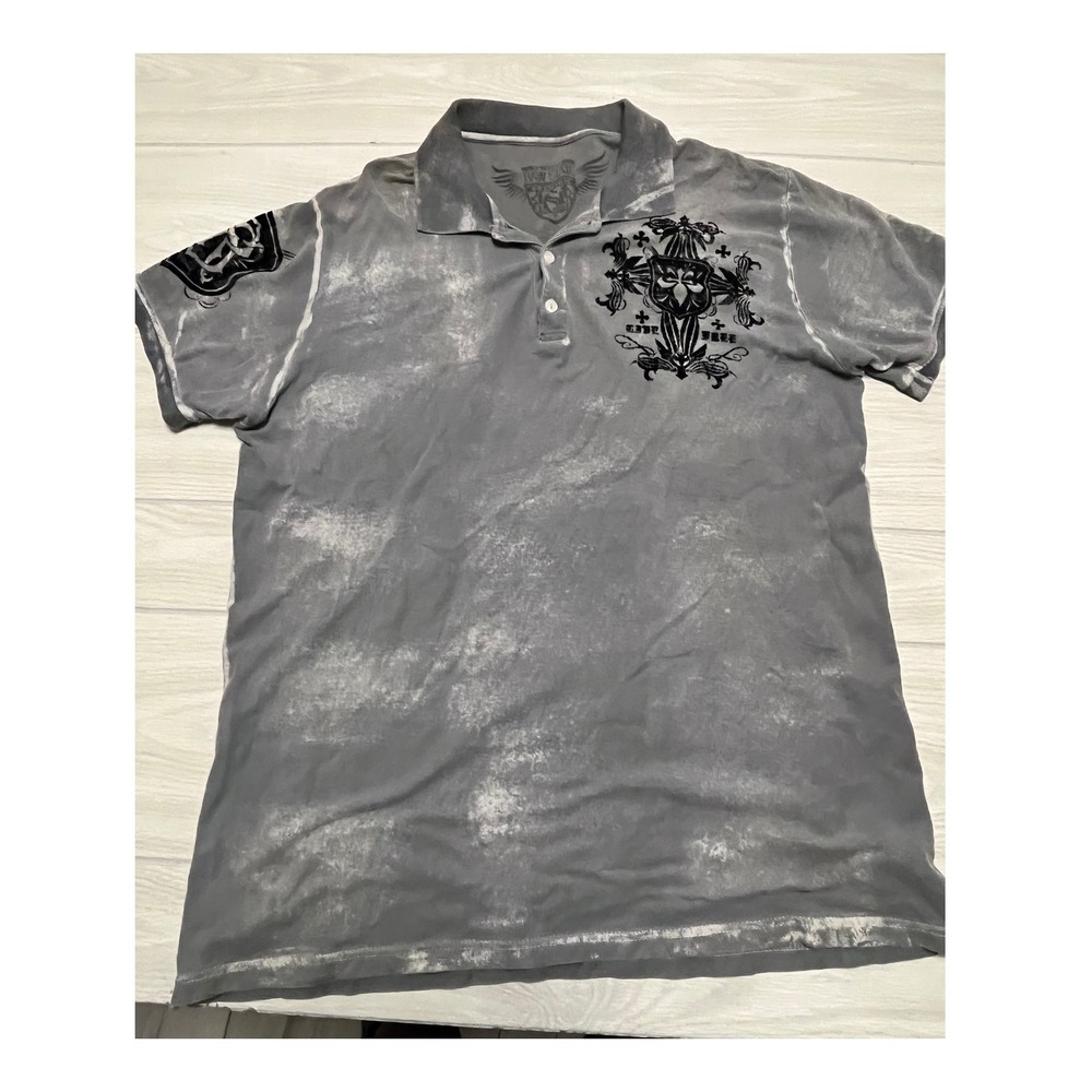 Y2K Raw State Premium Polo Shirt Graphic Print Short Sleeve‎ Distressed Look XXL